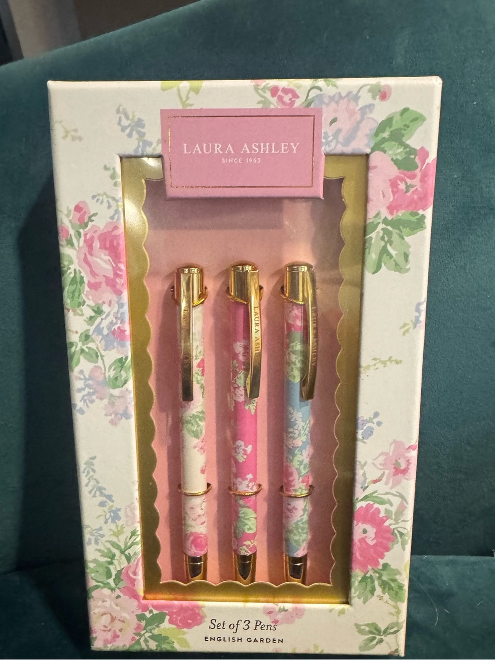 Laura‎ Ashley Pastel Floral Ballpoint Pen Gift Set - Pink Blue Cream NEW